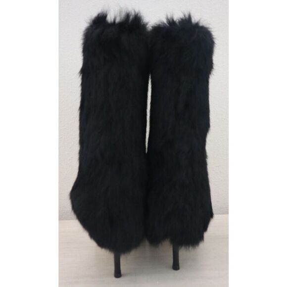Charles David Women Sz 7.5M Black Vandal Rabbit Fur/Leather Heeled Booties - Picture 3 of 11